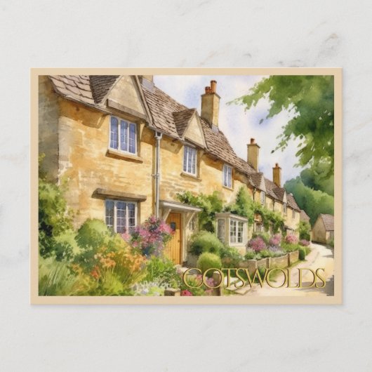 POSTCARD Beautiful Watercolor the Cotswolds Travel ポストカード (正面)