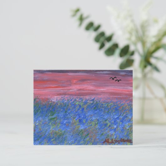 Postcard, Blue Field at Sunset by M. Laplante ポストカード (スタンド正面)