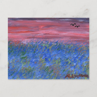 Postcard, Blue Field at Sunset by M. Laplante ポストカード