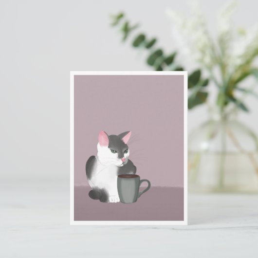 Postcard - Cat with Coffee ポストカード (スタンド正面)