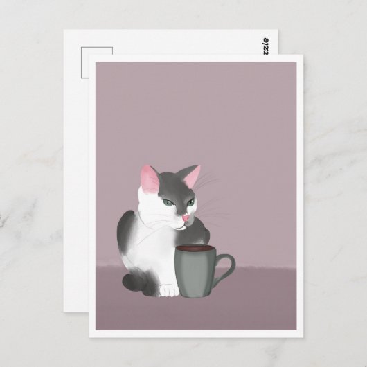 Postcard - Cat with Coffee ポストカード (正面/裏面)