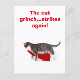 Postcard Humor Katze schleppt Weihnachtsmütze weg ポストカード