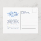 POSTCARD INVITE 75th Birthday Dusty Blue Floral インビテーションポストカード (裏面)