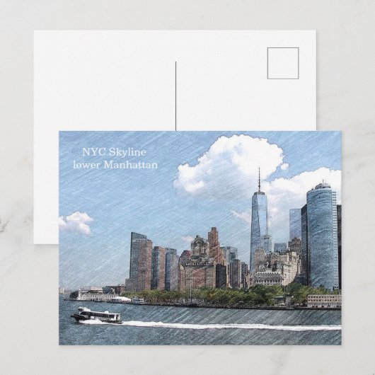 POSTCARD NYC SKYLINE lower Manhattan ポストカード (正面/裏面)
