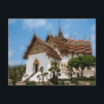 Postcard of a scenic temple in Thailand ポストカード<br><div class="desc">Photo of a dazzling white temple under a blue sky. The temple,  in the heart of Thailand,  has gold trimmings and traditional Thai architecture  It is surrounded by trees. Stairs lead to one of the entrances. The roof is red and Thai art adorns the outside of the temple.</div>