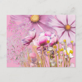 Postcard Postkarte Blumen, rosa ポストカード