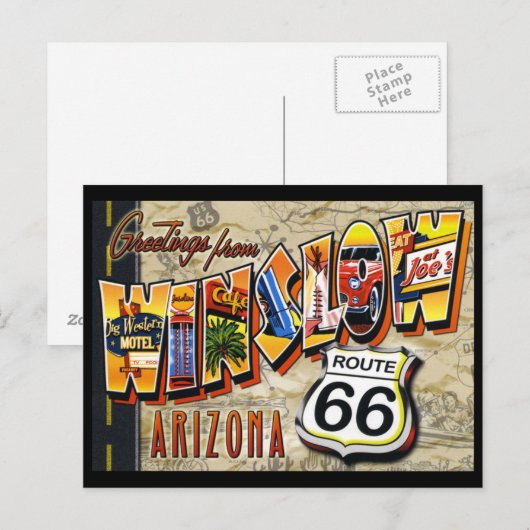 Postcard Route 66 Greetings Vintage ポストカード (正面/裏面)