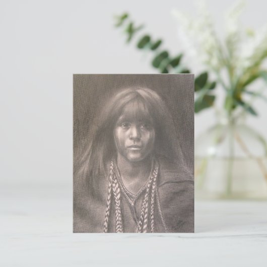 Postcard with Drawing of Native American Child  ポストカード (スタンド正面)