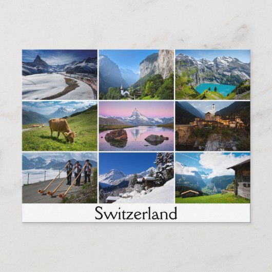 Postcard with landscapes and the text: Switzerland ポストカード (正面)