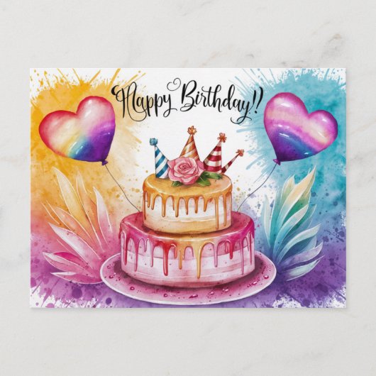 Postcards Happy Birthday Gateau 02 ポストカード (正面)