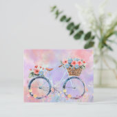 Postcrossing - パステルカラーの花と自転車 シーズンポストカード (スタンド正面)