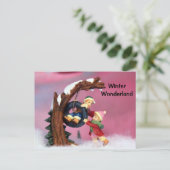 Postcrossing - 冬の不思議の国 子供用ブランコ ポストカード (スタンド正面)