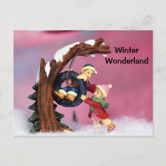 Postcrossing - 冬の不思議の国 子供用ブランコ ポストカード (正面)