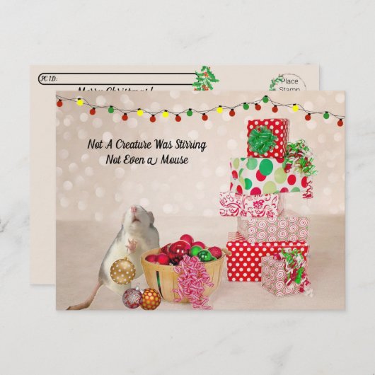 Postcrossing - Cute Rat 飾 For Christmas ポストカード (正面/裏面)