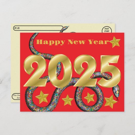 Postcrossing Happy 2025年のヘビ ポストカード (正面/裏面)