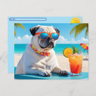 Postcrossing Pug in Paradise Postcard シーズンポストカード