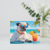 Postcrossing Pug in Paradise Postcard シーズンポストカード (スタンド正面)