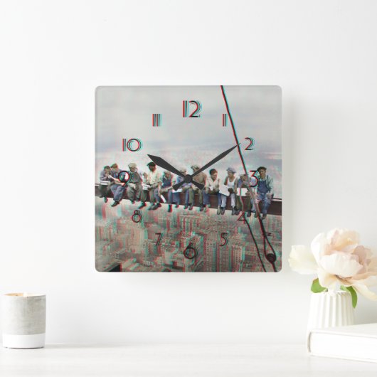 Poster Anaglyph 3D- Lunch atop Skyscraper New York スクエア壁時計 (ホーム)