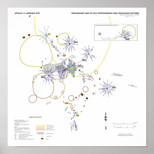 Poster Apollo 11 photo map moonwalk ポスター (正面)