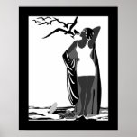 Poster ART DECO LADY Black White birds ポスター<br><div class="desc">Poster ART DECO LADY Black White birds Martini</div>