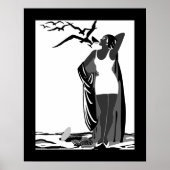 Poster ART DECO LADY Black White birds ポスター (正面)