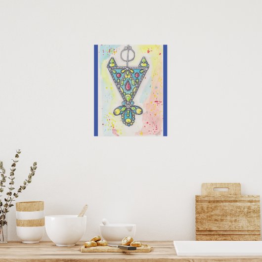 Poster Bijou kabyle aquarelle bleu ポスター (キッチン)