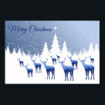 Poster-Blue Deer Winter Scene-Merry Christmas ポスター<br><div class="desc">This poster has a blue and white wintery scene with fir trees, stars, the Christmas star and a herd of blue deer/elk looking towards the star in what appears to be a snowy field of white. Merry Christmas in text at top right. Customize this item or buy as designed. stock...</div>