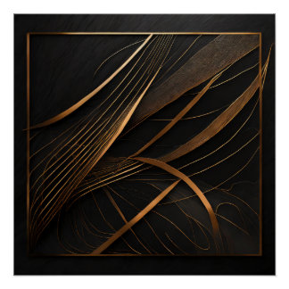 Poster brillant Ligne cuivrées sur noir ポスター