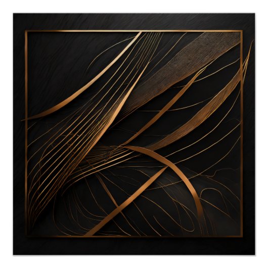 Poster brillant Ligne cuivrées sur noir ポスター (正面)