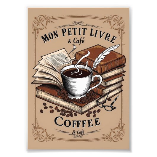 Pôster Café & Mon Petit Livre – A Arte de Ler フォトプリント (正面)