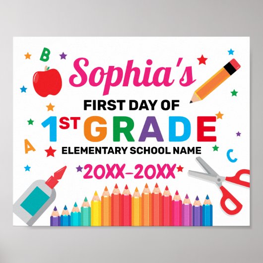 Póster Colorido Primer Día Del Rótulo Escolar ポスター (正面)
