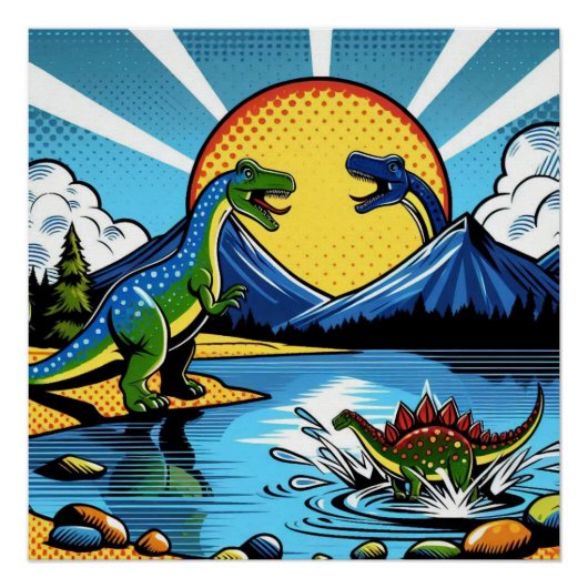 Poster con paisaje de dinosaurios ポスター (正面)