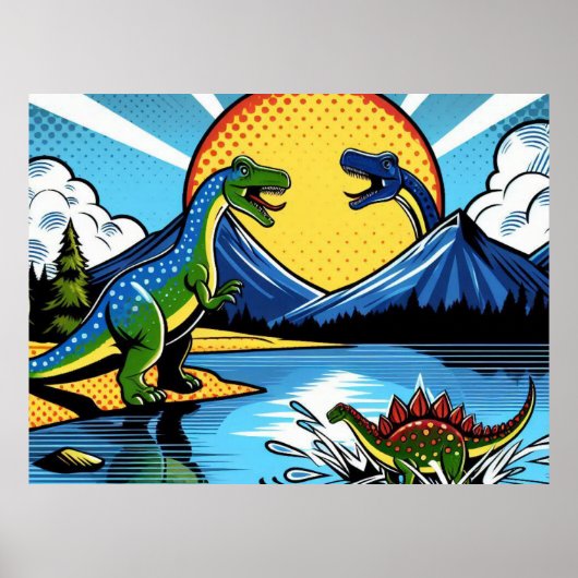 Poster con paisaje de dinosaurios ポスター (正面)
