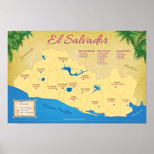 Poster de El Salvador, Departamentos ポスター (正面)