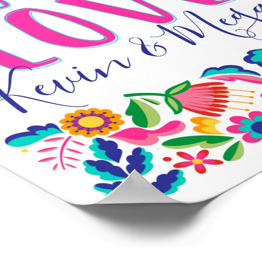 Póster de Fiesta de Amor Taco Sobre Flores Mexican ポスター (角)