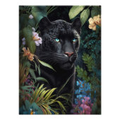 Poster de pantera negra en la selva con flores フォトプリント            (正面)