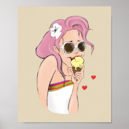 Poster Fashion Illustration Summer Girl Ice Cream ポスター