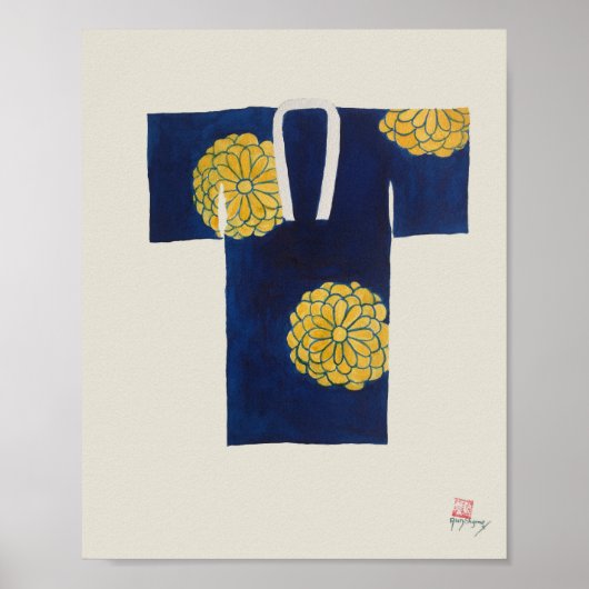 Poster featuring blue and gold Japanese nagajuban ポスター (正面)