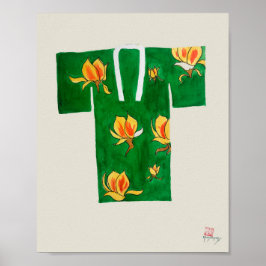 Poster featuring green and gold Japanese nagajuban ポスター