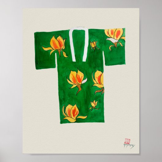 Poster featuring green and gold Japanese nagajuban ポスター (正面)