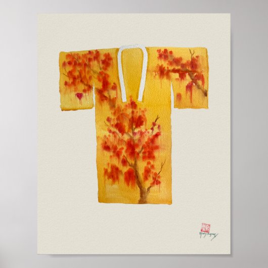 Poster featuring red and yellow Japanese nagajuban ポスター (正面)