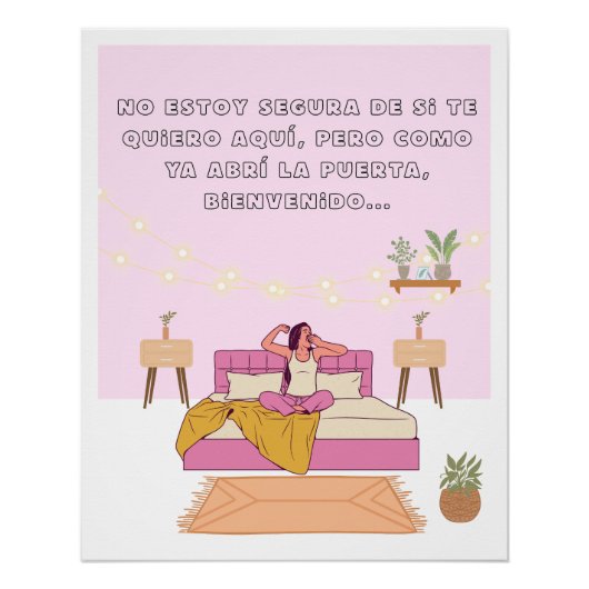 Poster frases graciosas cama vibe acogedora ポスター (正面)