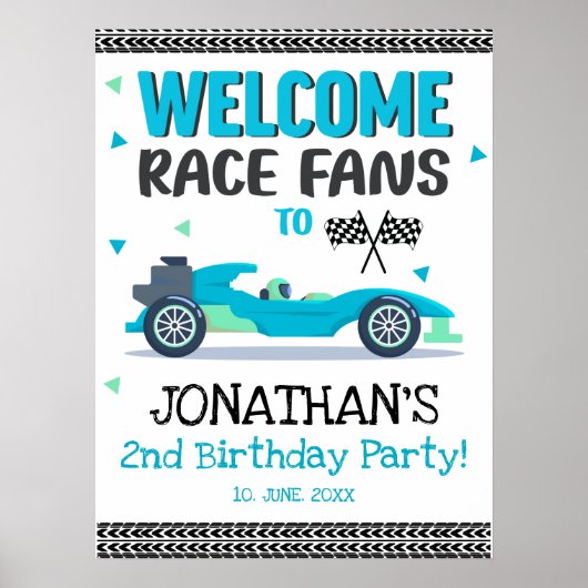 Póster  Fun 2nd Birthday Race Car Driver ポスター (正面)