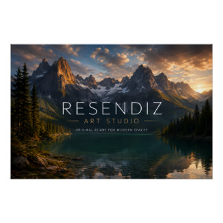 Póster Horizontal de Paisaje Montañoso al Atardece ポスター