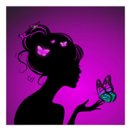 Poster La femme papillons violets ポスター