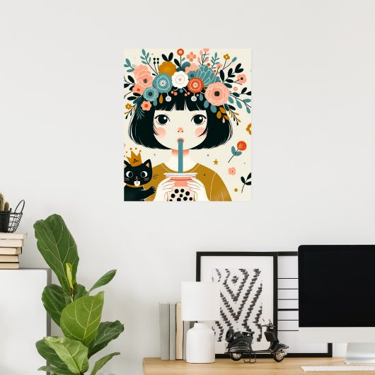 Poster “La petite fille au bubble tea“ ポスター (ホームオフィス)