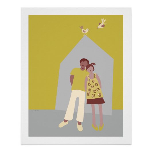 poster man vrouw vogeltjes huis ポスター (正面)