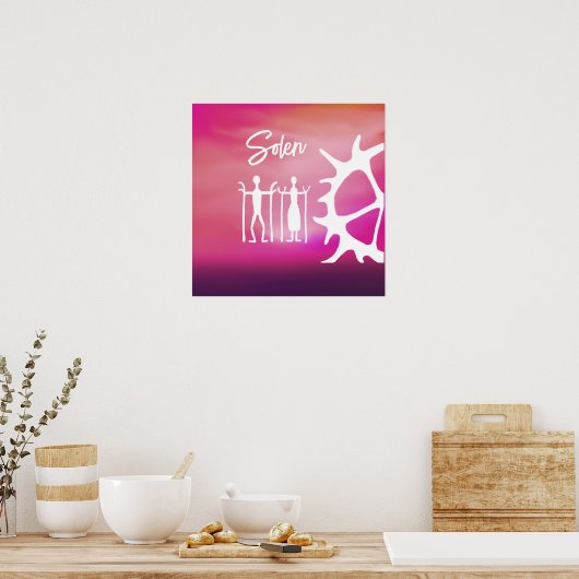 Poster med samiska mönster i rosa ポスター (キッチン)