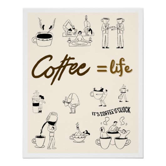 Poster Minimalist Coffee Illustration Aesthetic ポスター (正面)