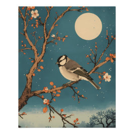Poster - Moonlit Bird on Blossom Branch ポスター